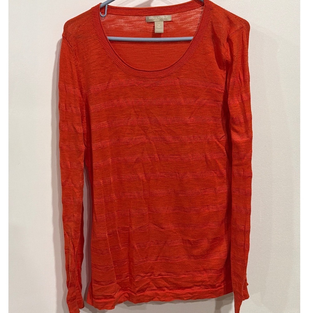 Banana Republic Orange Shadow Stripe Scoop Neck Knit Top Womens M minimalist Y2K